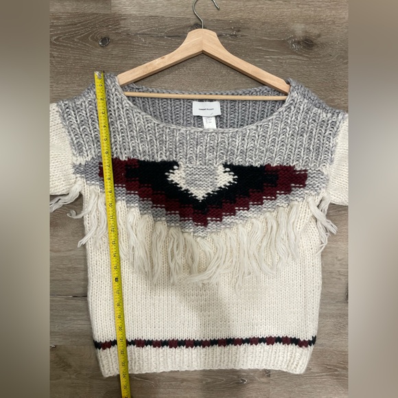 Current/Elliott Women's Rosemary Wool Alpaca Fringe Sweater Grey Cream - Picture 12 of 13